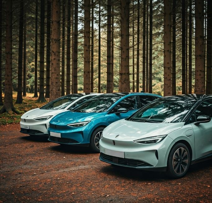 a fleet of electric cars from green ride gloucester. They are all expected to make a departure from cinderford to gloucester
