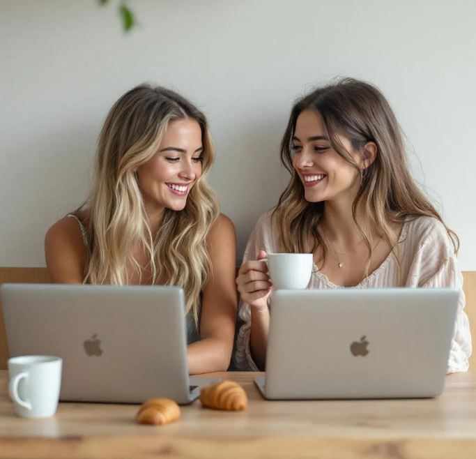 Two girls enjoying a coffee at the Scandinavian coffee pod, after visiting whats on in Gloucester this weekend